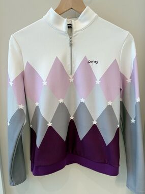 PING White, Lavender & Plum Argyle Quarter-Zip Golf Pullover